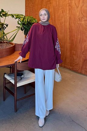 تونیک حجاب زرشکی زنانه پنبه ای lamelif - کد 899920763