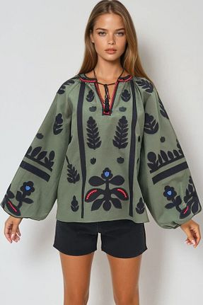 بلوز خاکی زنانه رگولار VAGGON - کد 899088005
