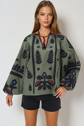 بلوز خاکی زنانه رگولار VAGGON - کد 899088005