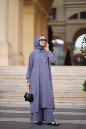 ست بالاتنه و پائین تنه حجاب طوسی Relaxed NS Moda - کد 899130448