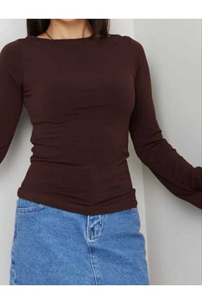 بادی قهوه ای زنانه یقه دوچرخه ECK MODA - کد 899146588