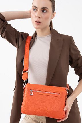 کیف دوشی نارنجی زنانه چرم مصنوعی United Colors of Benetton - کد 899153911