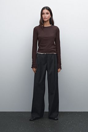 تیشرت قهوه ای زنانه یقه دوچرخه Massimo Dutti - کد 888659516