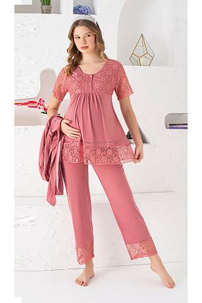 ست لباس راحتی بارداری صورتی زنانه مخلوط ویسکون JENİKA - کد 899933858