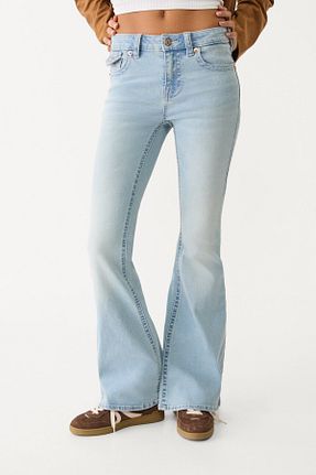 شلوار جین آبی زنانه پاچه گشاد Stradivarius - کد 900028045