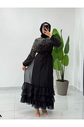 لباس مجلسی حجاب مشکی زنانه یقه ایستاده Modarana - کد 899211162