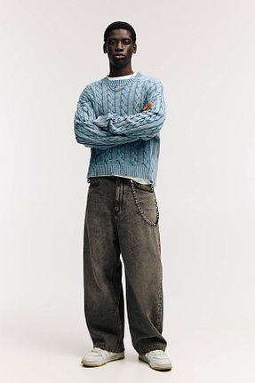 شلوار جین قهوه ای مردانه پاچه پهن Pull & Bear - کد 899211358