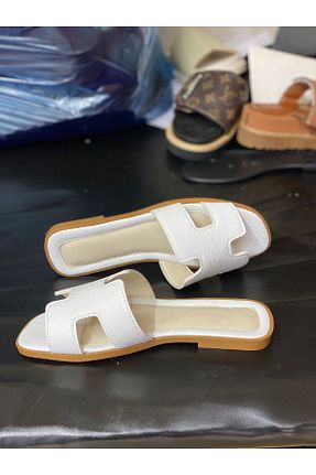 دمپائی سفید زنانه چرم مصنوعی mrlilyshop - کد 900028880