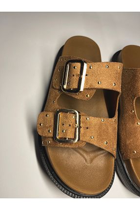 دمپائی قهوه ای زنانه جیر DERİ SANDALS - کد 899240004