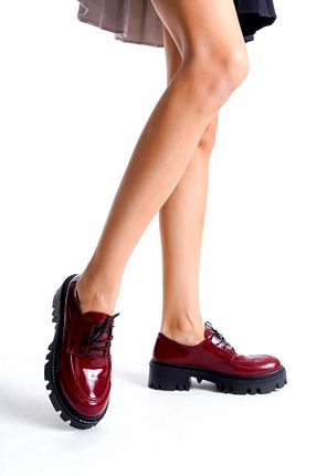 کفش لوفر زرشکی زنانه چرم لاکی v.s.h velvet - کد 874347635
