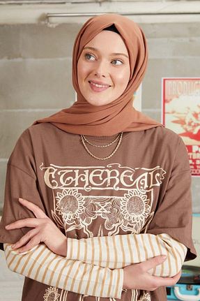 شال نارنجی زنانه پنبه ای FİVESCARF - کد 899253189