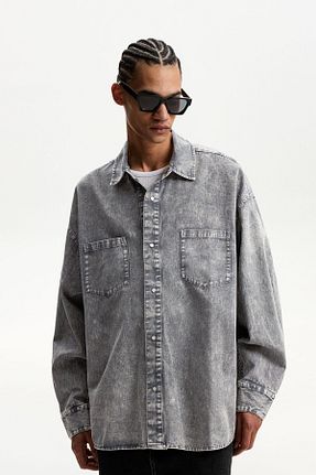 پیراهن طوسی مردانه اورسایز Bershka - کد 899276907