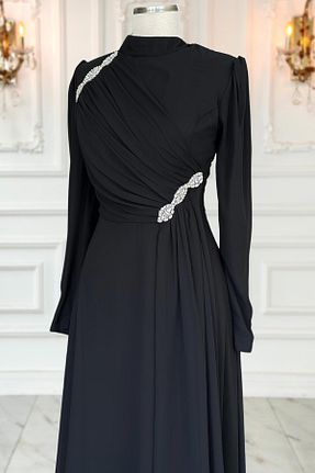 لباس مجلسی حجاب مشکی زنانه یقه ایستاده Amine Hüma - کد 899280719