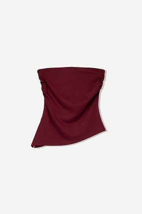 تیشرت زرشکی زنانه یقه دگاژه Bershka - کد 900164589