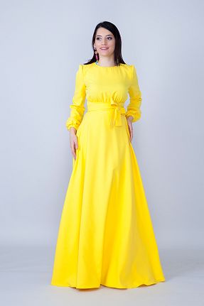 لباس مجلسی حجاب زرد زنانه یقه دوچرخه NO48 - کد 900161526