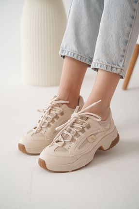 کفش اسنیکر بژ زنانه بند دار Lizzu - کد 899391231