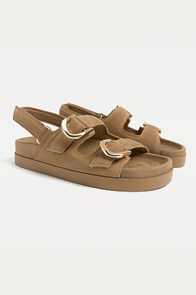 صندل بژ زنانه پاشنه تخت Stradivarius - کد 899395147