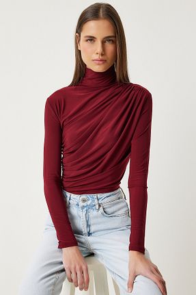 بلوز زرشکی زنانه ساده Lovelyİstanbul - کد 819202519