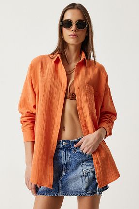 پیراهن نارنجی زنانه اورسایز Lovelyİstanbul - کد 827382490