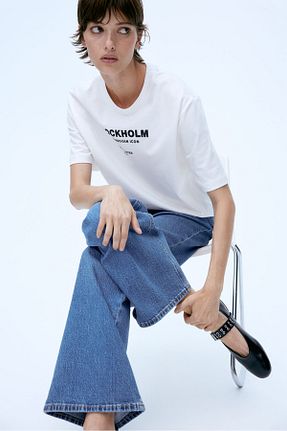 شلوار جین آبی زنانه پاچه گشاد H&M - کد 927780087