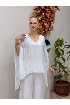 بلوز سفید زنانه ساده Punta Otantik - کد 899515513