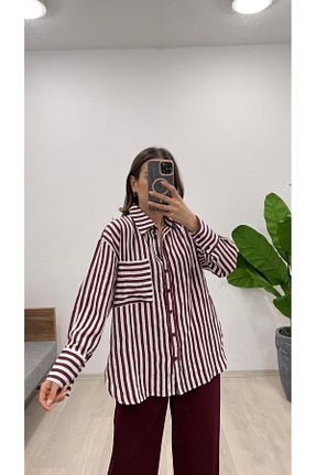 پیراهن زرشکی زنانه رگولار Nazline - کد 899553220