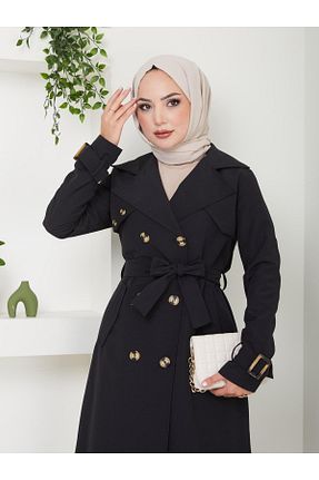 ترنچکت حجاب مشکی زنانه مخلوط کتان ELBİSHE - کد 899577594