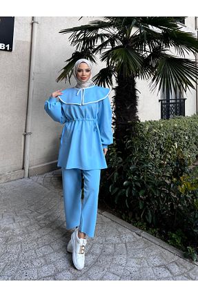ست بالاتنه و پائین تنه حجاب آبی زنانه رگولار Enfa - کد 899596501