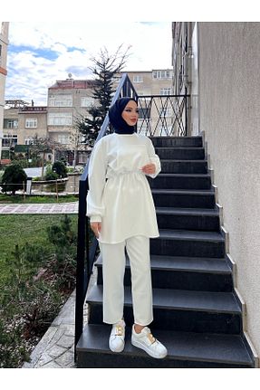 ست بالاتنه و پائین تنه حجاب سفید زنانه رگولار Enfa - کد 899598804