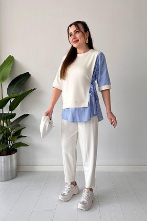 ست بالاتنه و پائین تنه سفید زنانه بافتنی MaziButik - کد 900539152