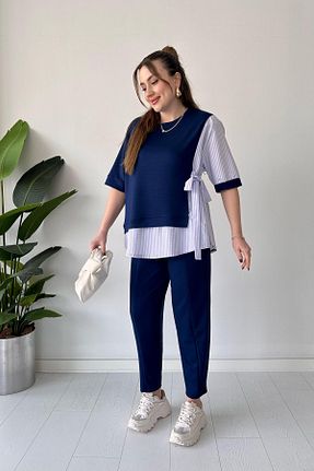 ست بالاتنه و پائین تنه سرمه ای زنانه بافتنی MaziButik - کد 900538120