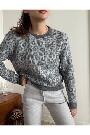 پلیور طوسی زنانه پلنگی GKBUTİK - کد 899644476