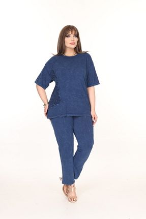 ست بالاتنه و پائین تنه سایز بزرگ سرمه ای زنانه فاق بلند MJORA - کد 899646974