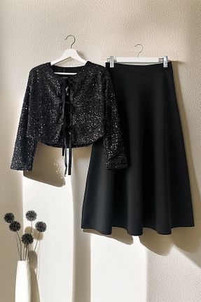 ست بالاتنه و پائین تنه حجاب مشکی زنانه رگولار MODAQU - کد 899721543