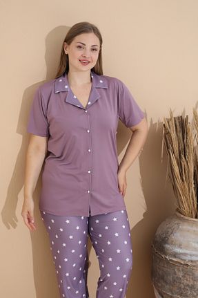 ست لباس راحتی سایز بزرگ بنفش زنانه طرح دار SEBOTEKS - کد 899758489