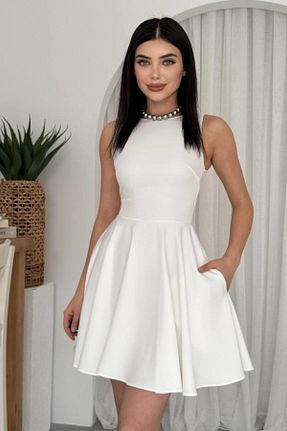 لباس مجلسی و فارغ التحصیلی سفید زنانه کرپ ZISHAN - کد 899767787