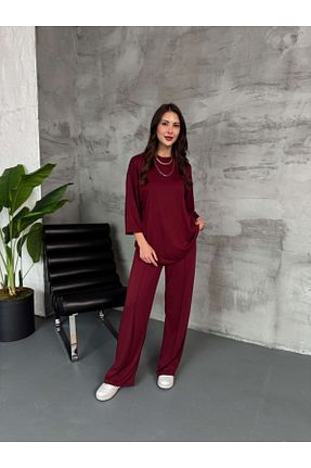 ست بالاتنه و پائین تنه زرشکی زنانه بافتنی Elif Özbey Butik - کد 899813044