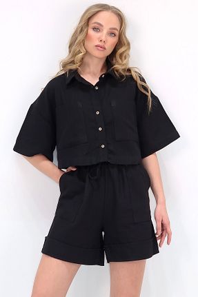 ست بالاتنه و پائین تنه مشکی زنانه بافتنی Trend Alaçatı Stili - کد 828045509