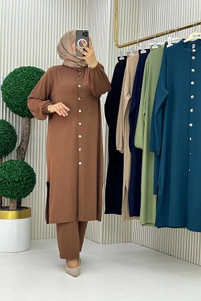 ست بالاتنه و پائین تنه حجاب قهوه ای زنانه سایز بزرگ Mercan - کد 898359727