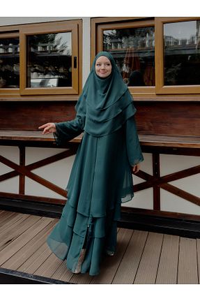 ست بالاتنه و پائین تنه حجاب سبز زنانه گشاد Sufle - کد 898361187