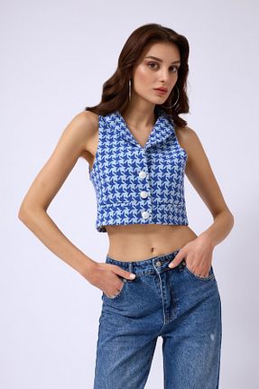 جلیقه آبی زنانه کراپ Black Fashion - کد 831364943