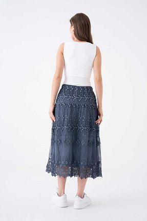 دامن سایز بزرگ سرمه ای زنانه توری MAMAYAGA - کد 898407399