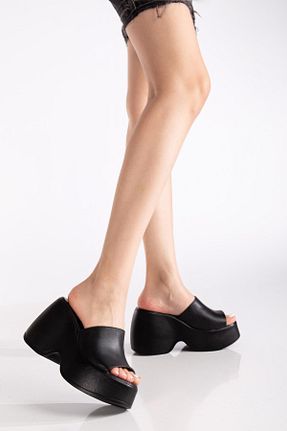 دمپائی مشکی زنانه چرم خالص SUİNS SHOES - کد 898418567