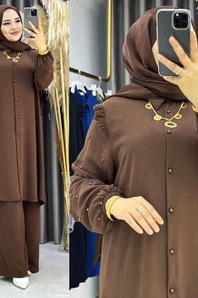 ست بالاتنه و پائین تنه حجاب قهوه ای زنانه سایز بزرگ Mercan - کد 898528395