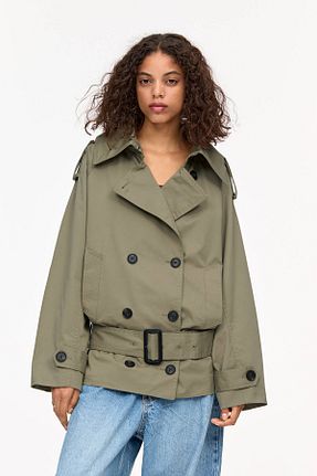 ترنچکت خاکی زنانه پنبه ای Pull & Bear - کد 898567887