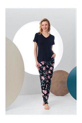 ست لباس راحتی مشکی زنانه طرح دار Pjs Pijama - کد 660236880