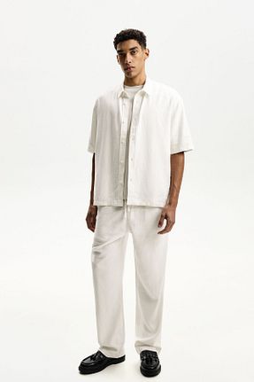 شلوار سفید مردانه کتان Bershka - کد 898569070
