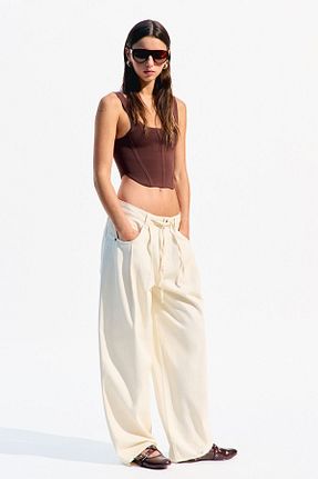 شلوار بژ زنانه پنبه ای Bershka - کد 898576824
