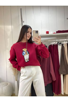 سوئیشرت زرشکی زنانه نقش دار / کار شده Edolina Butik - کد 898694604