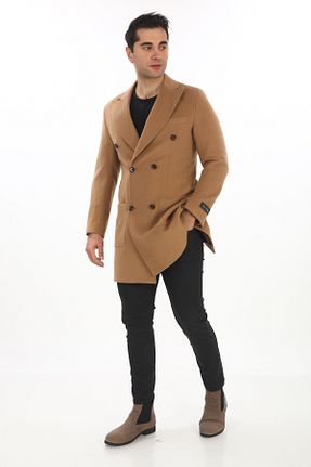 پالتو قهوه ای مردانه پشمی ŞAN GİYİM - کد 209860799